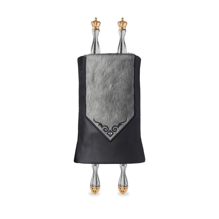 Leather & Fur Torah Mantle - Style #380 - Grey