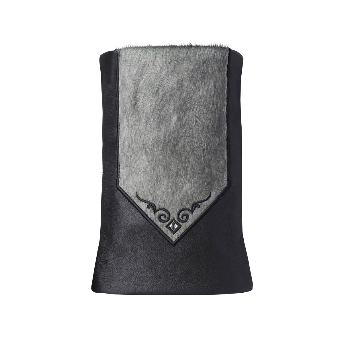 Leather & Fur Torah Mantle, style 380, Grey — front view