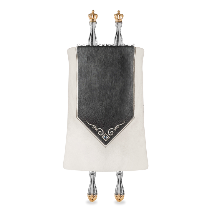 Leather & Fur Torah Mantle - Style #380 - White