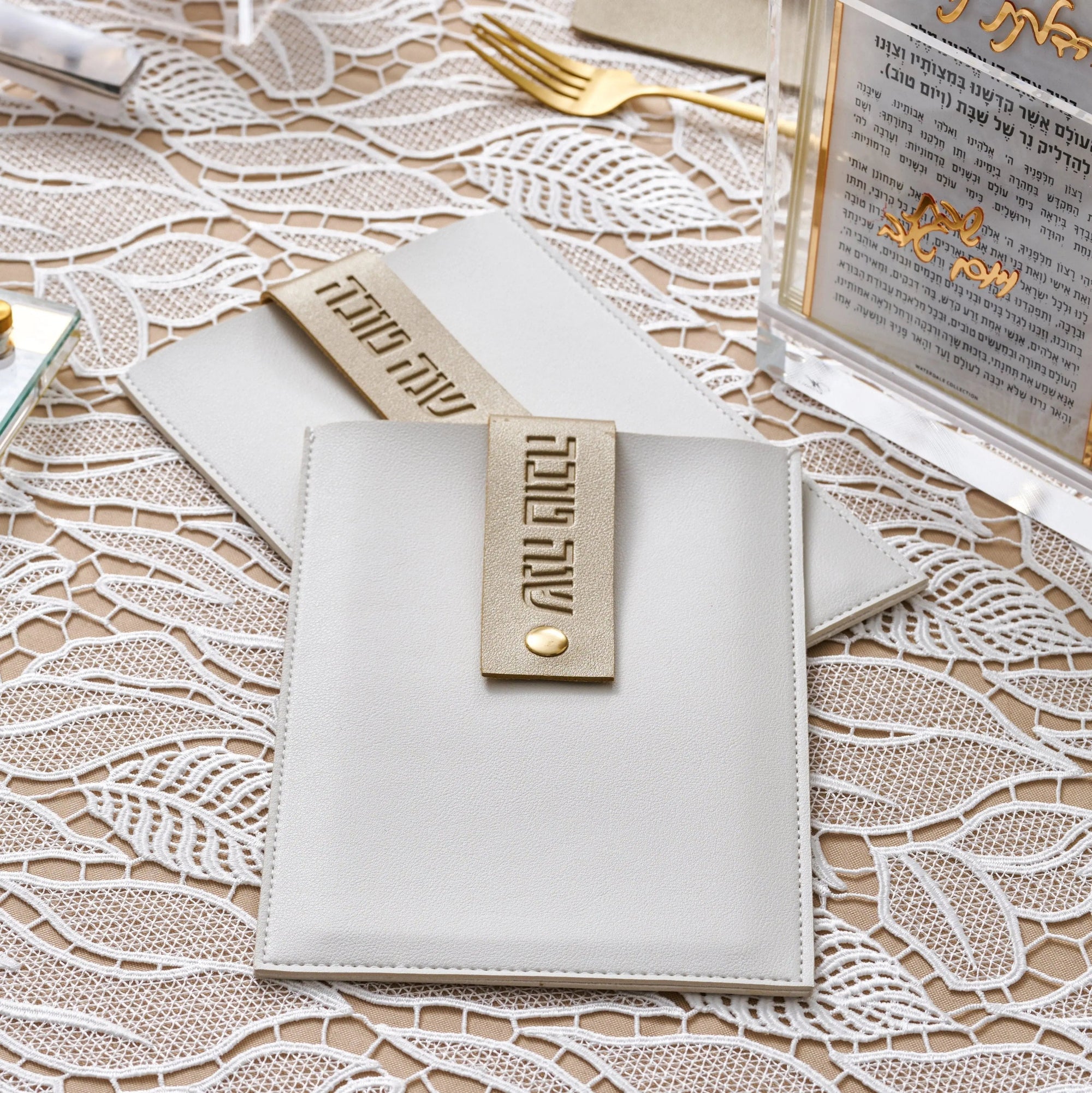 Leather Simanim Pouch & Card Set (White & Black) — Faux Leather Simanim Pouch & Card Set view 6 | Judaica Square Lakewood