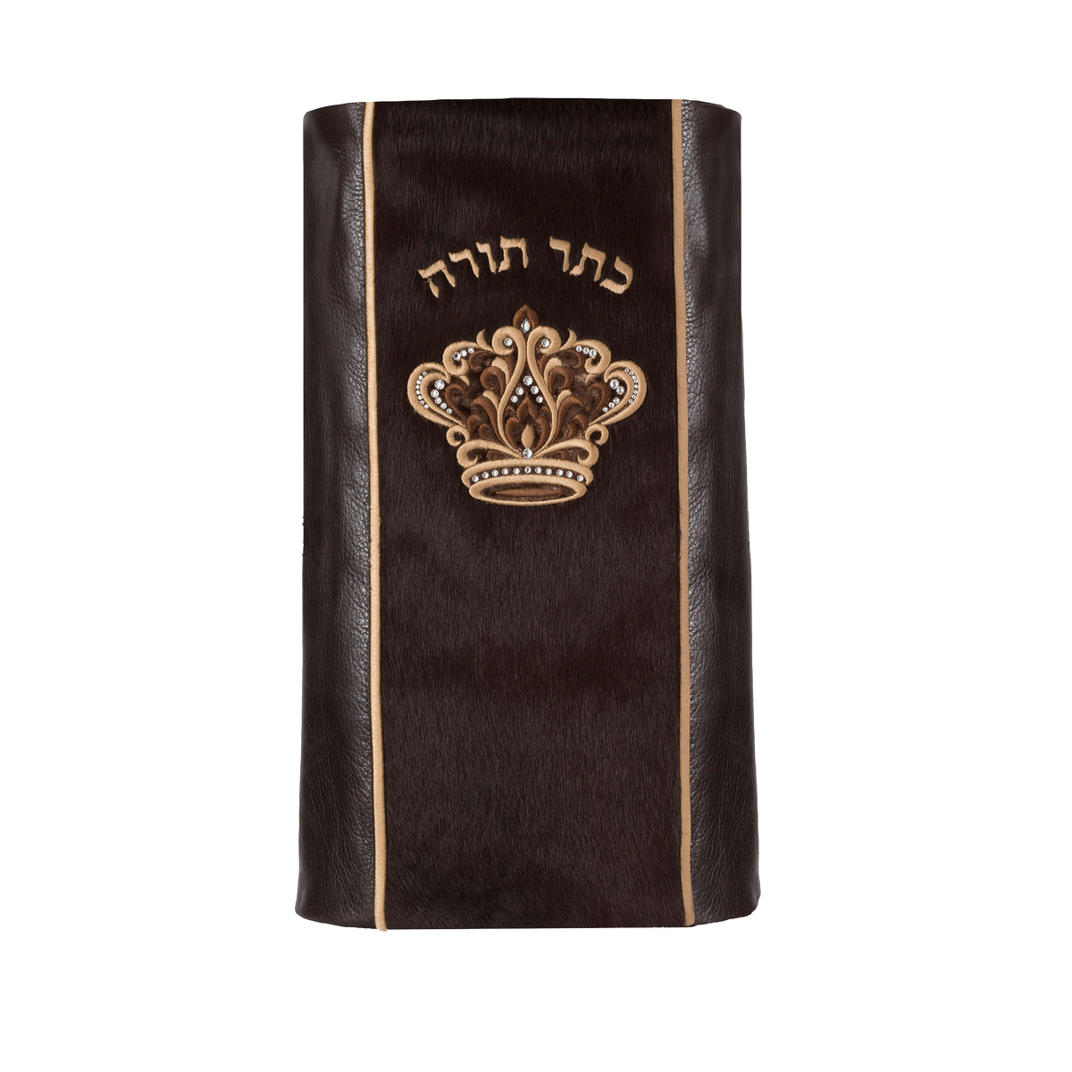 Leather Torah Mantle, style 347, Brown — front view
