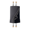 Leather Torah Mantle, style 359, Grey and Black — front view with Torah rollers