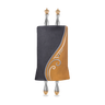 Leather Torah Mantle, style 359, Grey and Tan — front view with Torah rollers