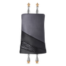 Leather Torah Mantle, style 414, Grey — front view with Torah rollers