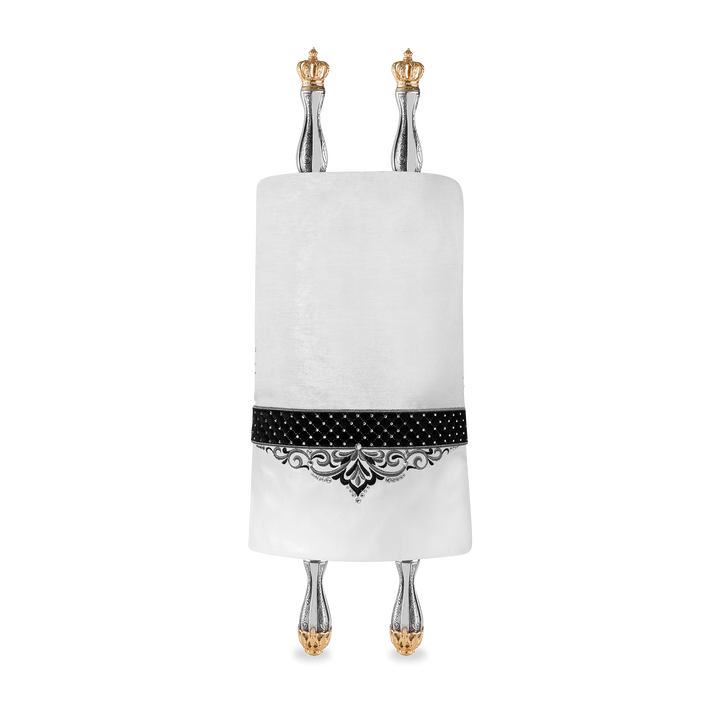 Leather & Velvet Torah Mantle - Style #323 - White