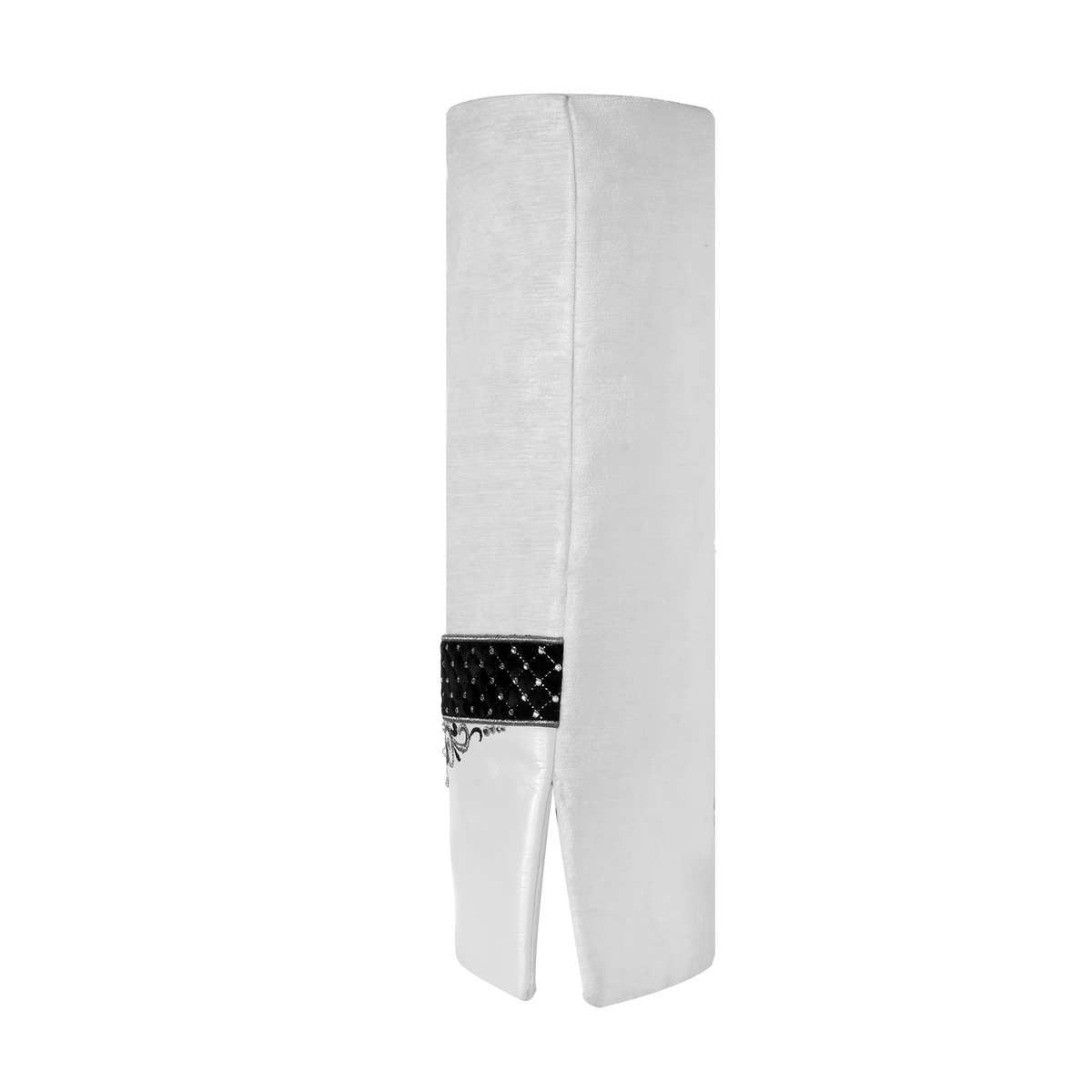 Leather & Velvet Torah Mantle, style 323, White — side view