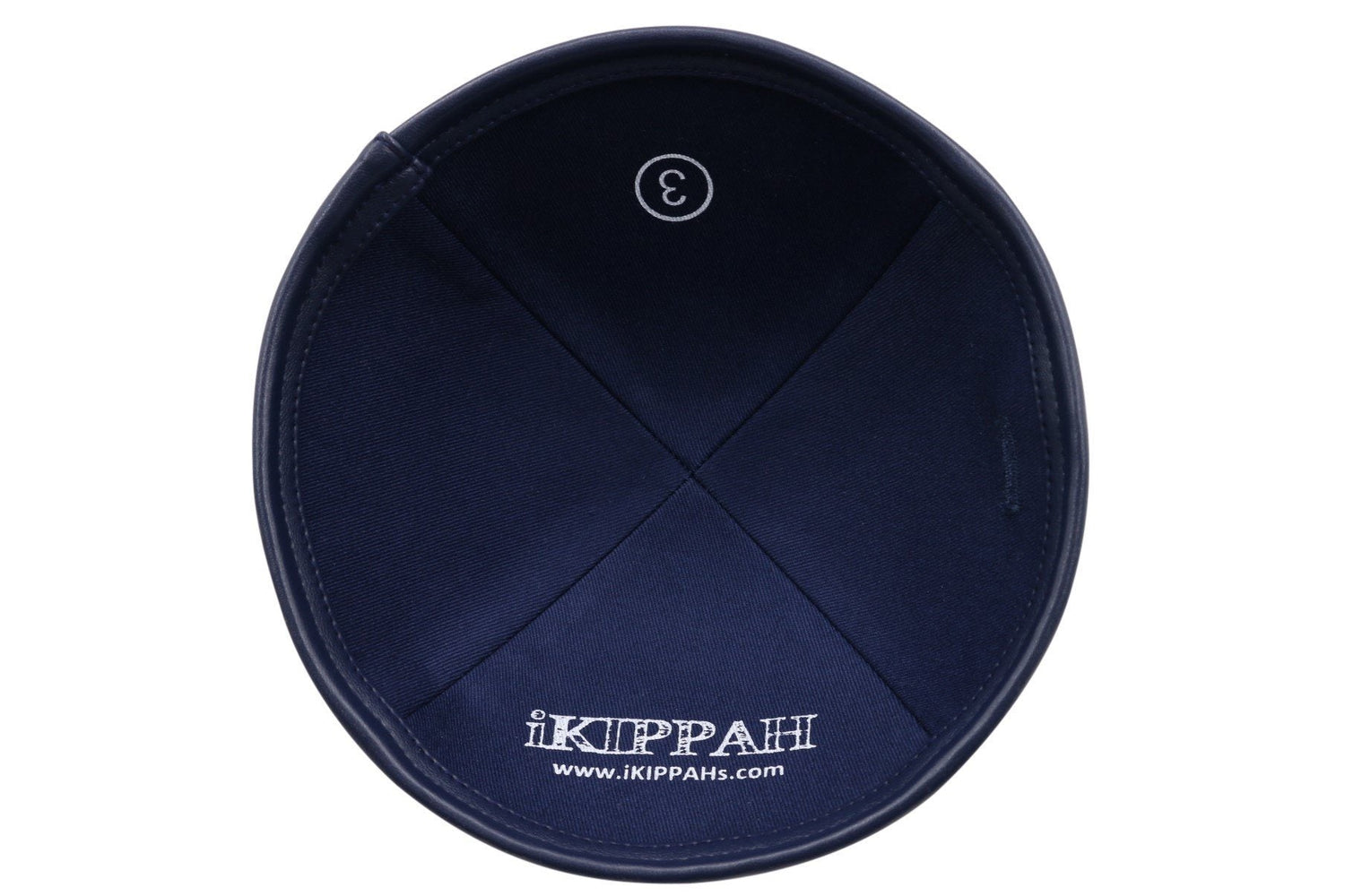 Close-up of Navy Leather Kippah lining and stitching