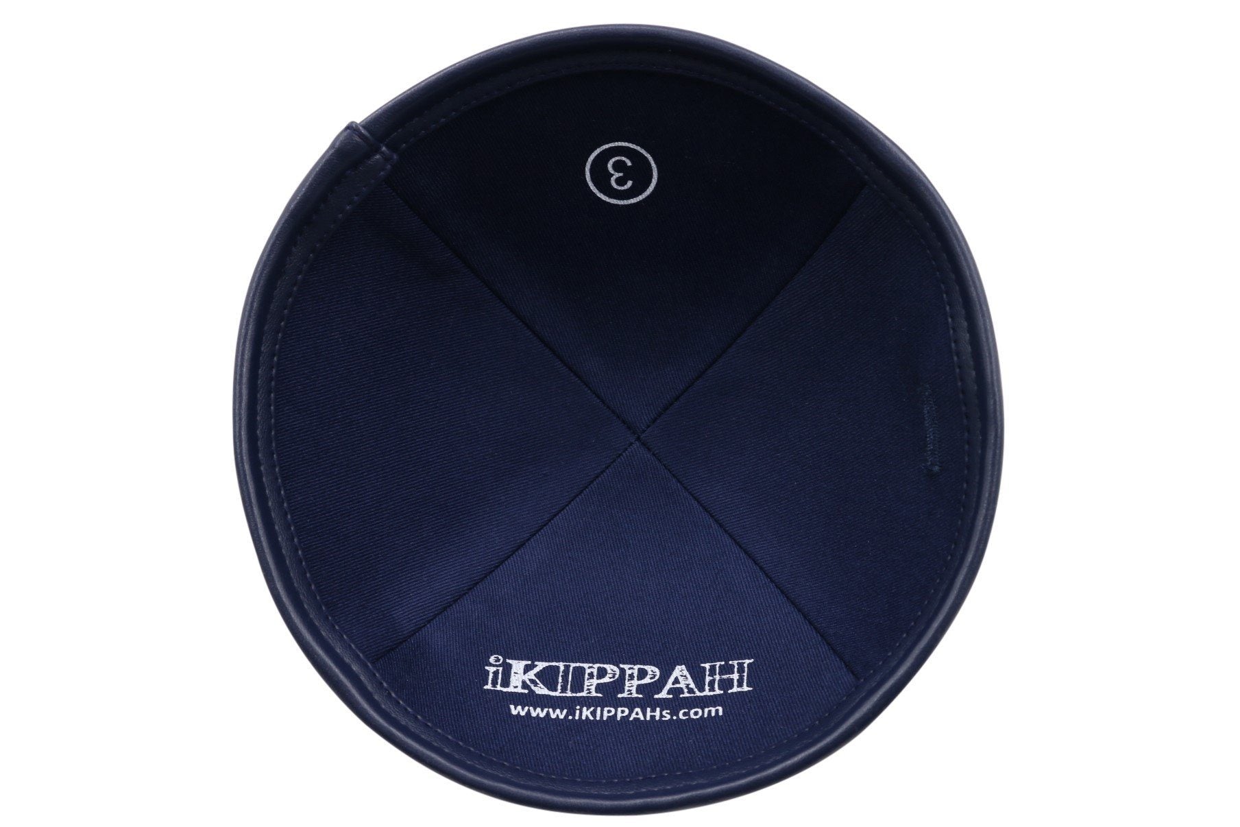 Close-up of Navy Leather Kippah lining and stitching