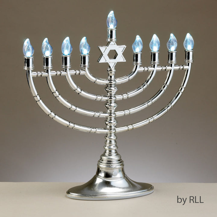 Rite Lite LED Menorah with Clear Bulbs, Silvertone, Battery or USB, 11.5 Inch