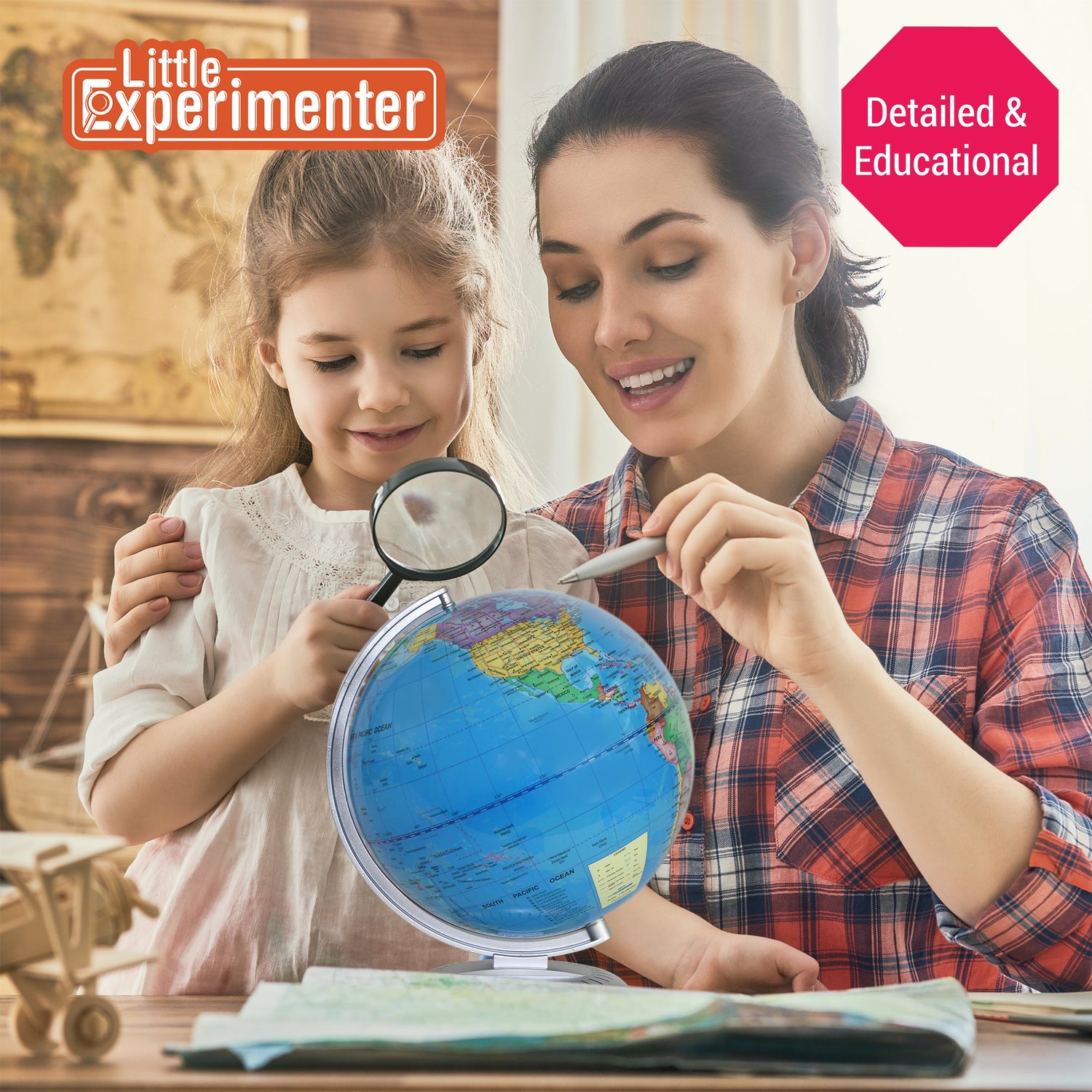 Little Experimenter Illuminated World Globe for Kids with LED Stand — product view, view 3 | Judaica Square Lakewood