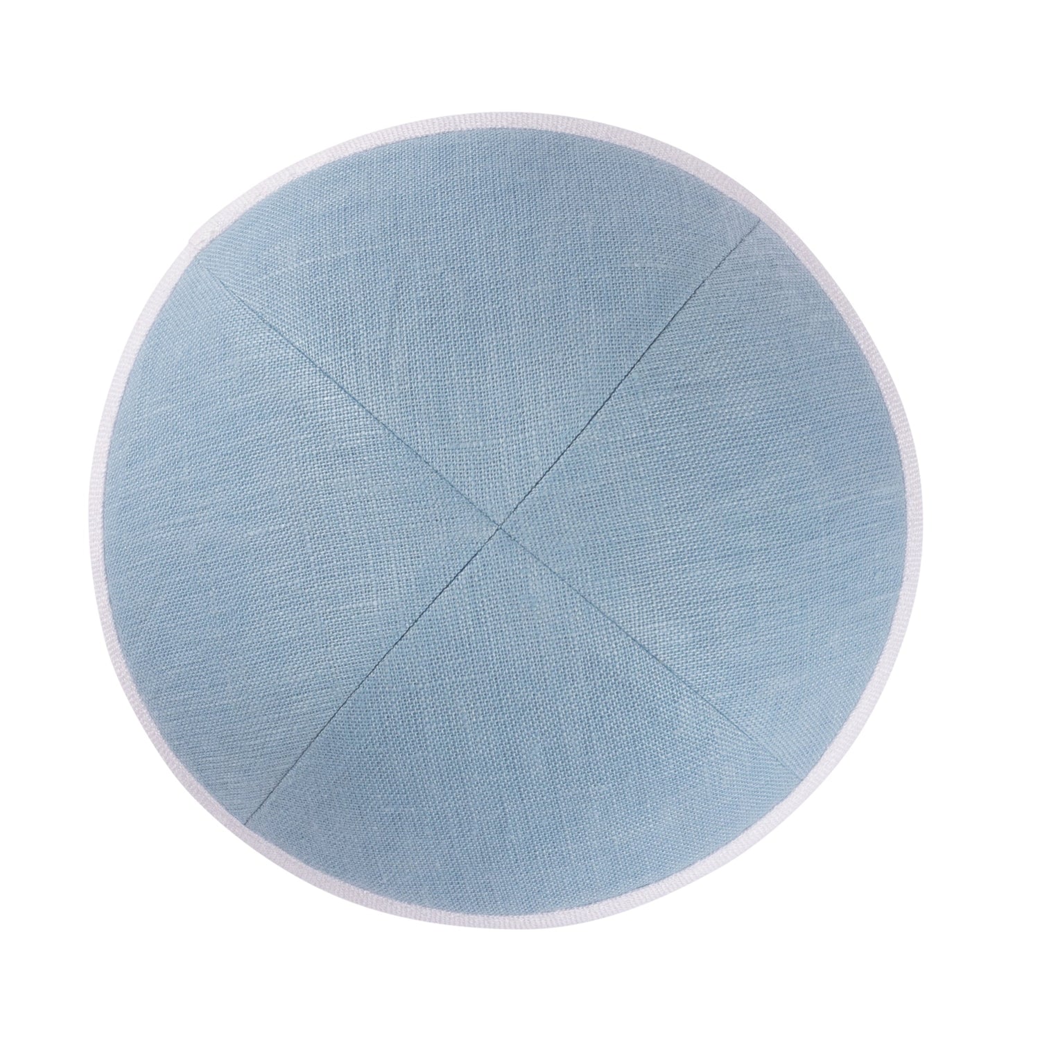 Blue Linen Kippah - showing rim trim, six-panel construction