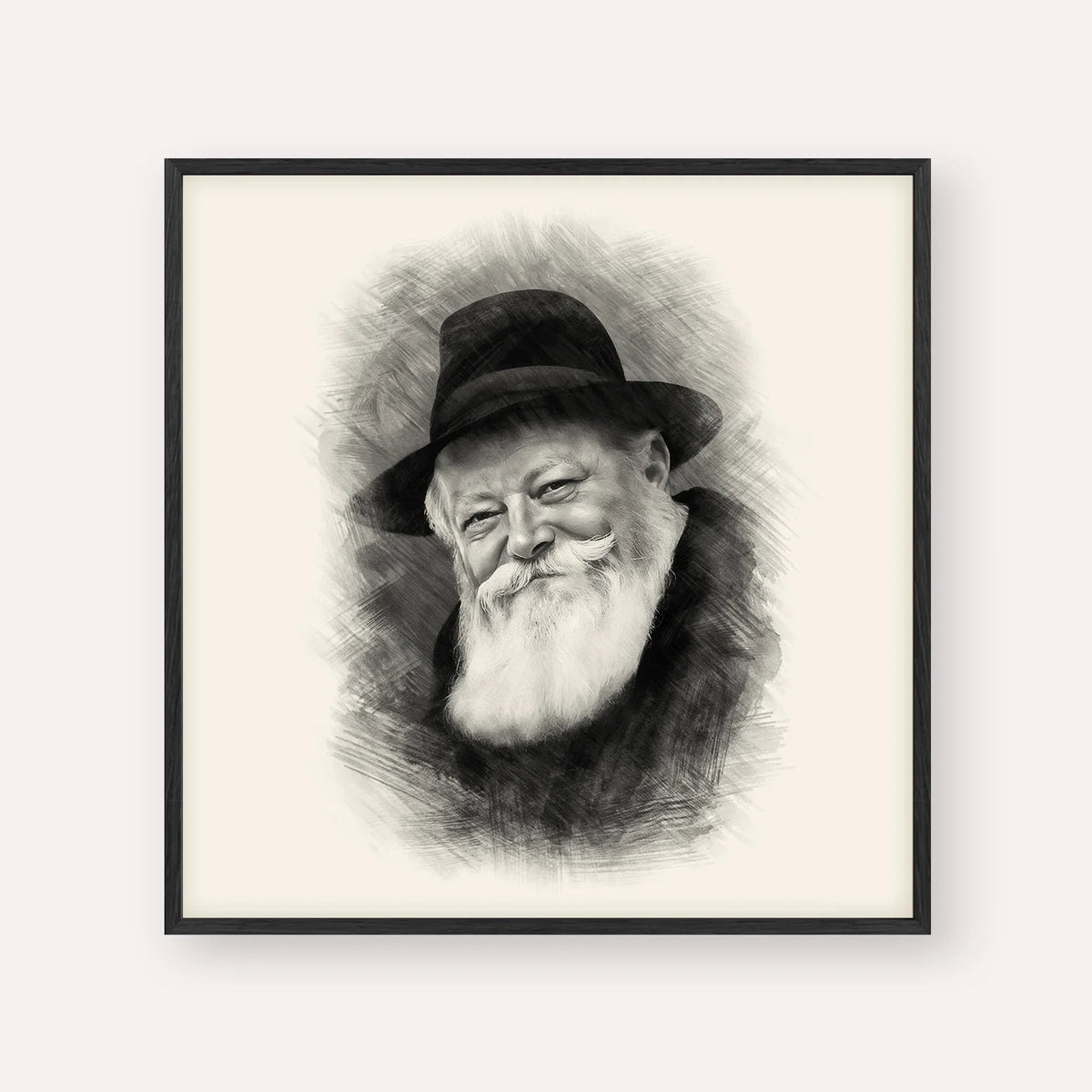 Lubavitcher Rebbe Portrait 1, black & white portrait with black frame; square format example