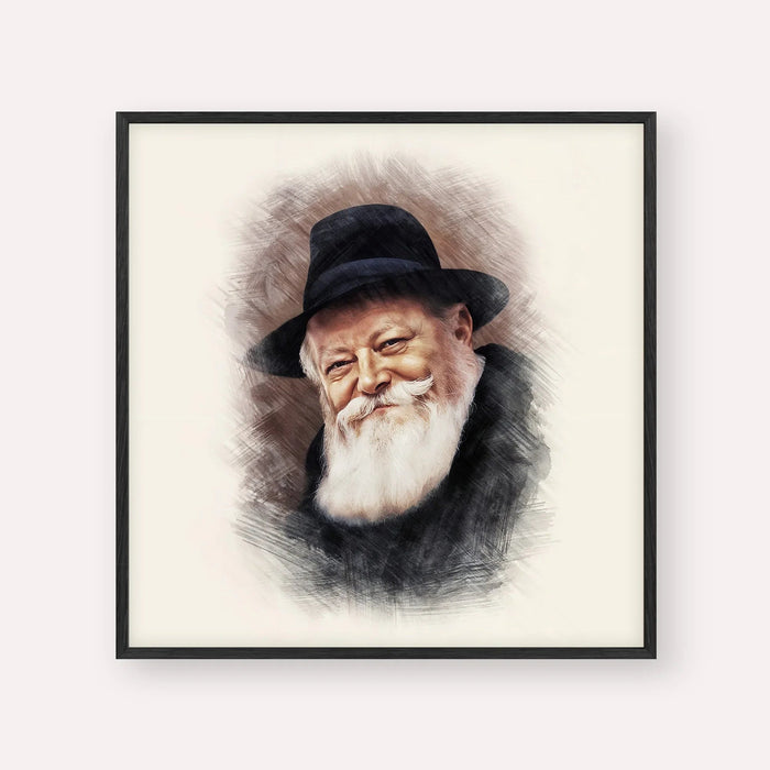 Lubavitcher Rebbe Portrait 1, color portrait with black frame; square format example