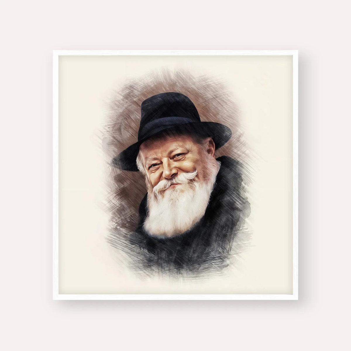 Lubavitcher Rebbe Portrait 1, color portrait with white frame; square format example