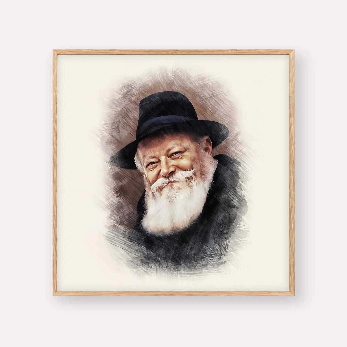 Lubavitcher Rebbe Portrait 1, color portrait with wood frame; square format example