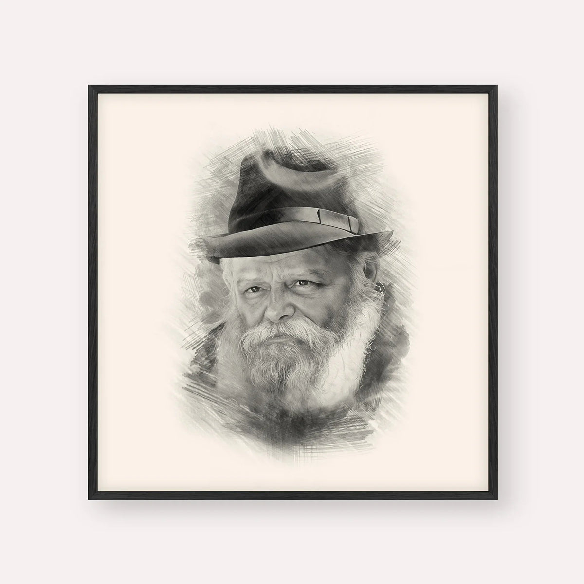 Lubavitcher Rebbe Portrait 2, black & white portrait with black frame; square format example