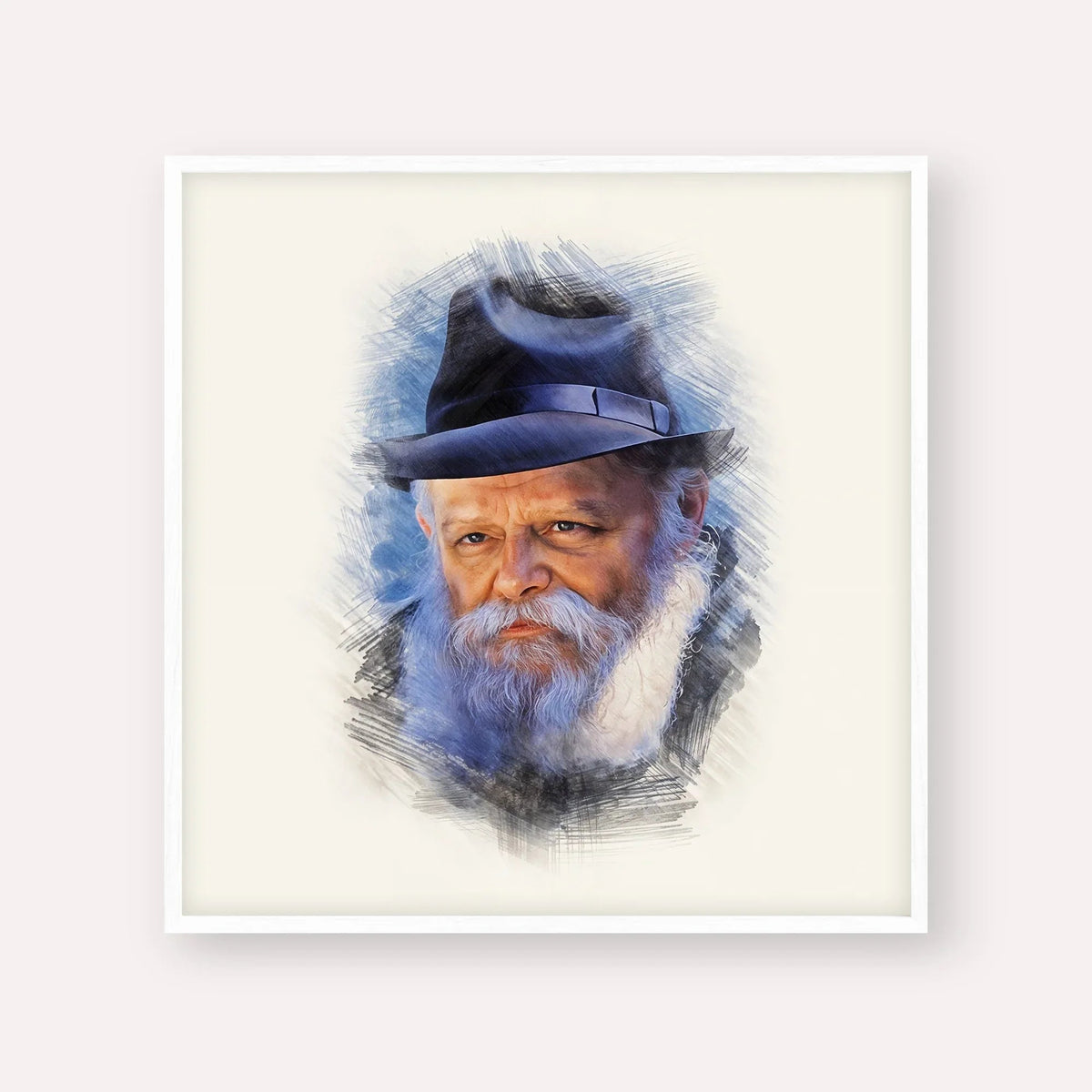 Lubavitcher Rebbe Portrait 2, color portrait with white frame; square format example