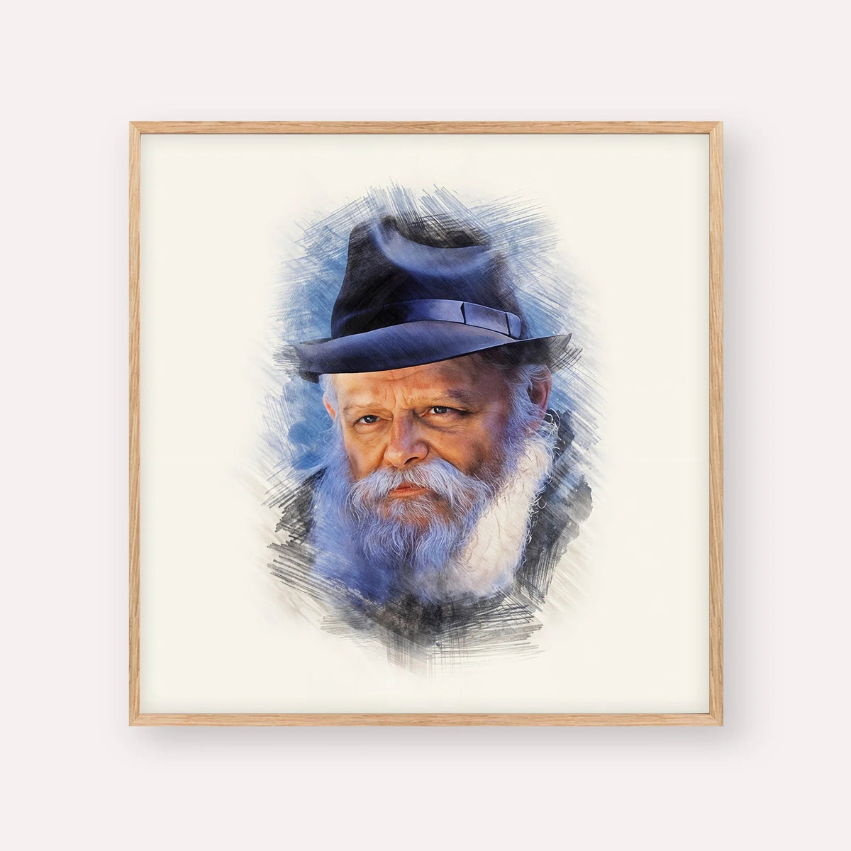 Lubavitcher Rebbe Portrait 2, color portrait with wood frame; square format example