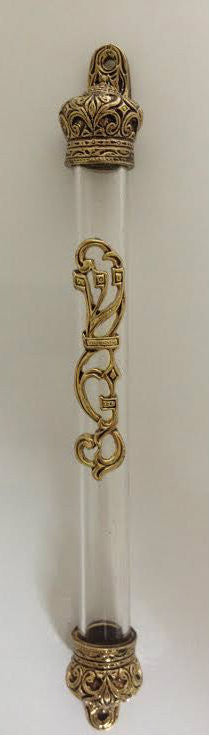 Clear Plastic Tube with Brass Crowns on Ends 12cm