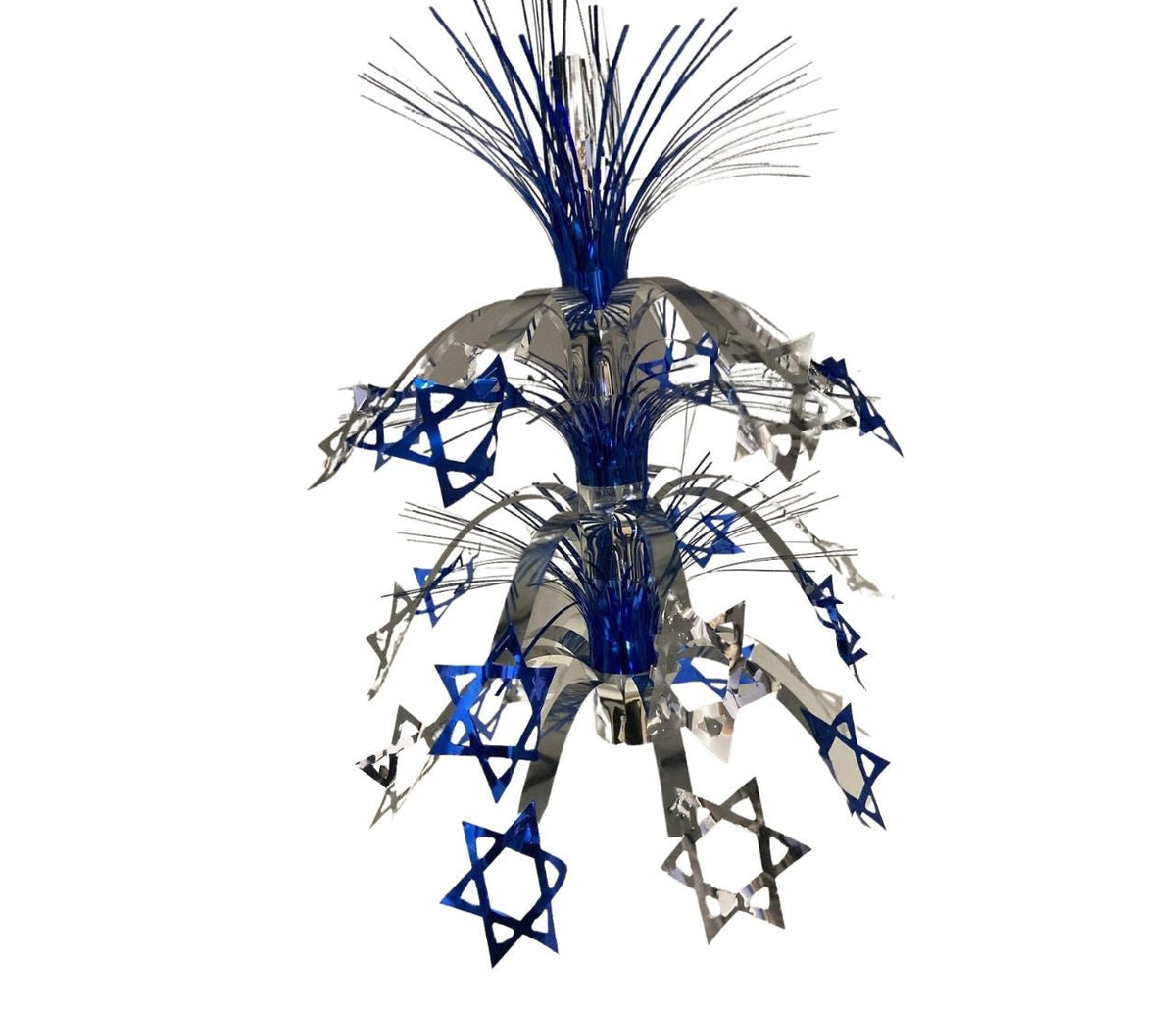 Magen David Hanging Lantern, Blue and Silver 18 in, 12 Pack, front view