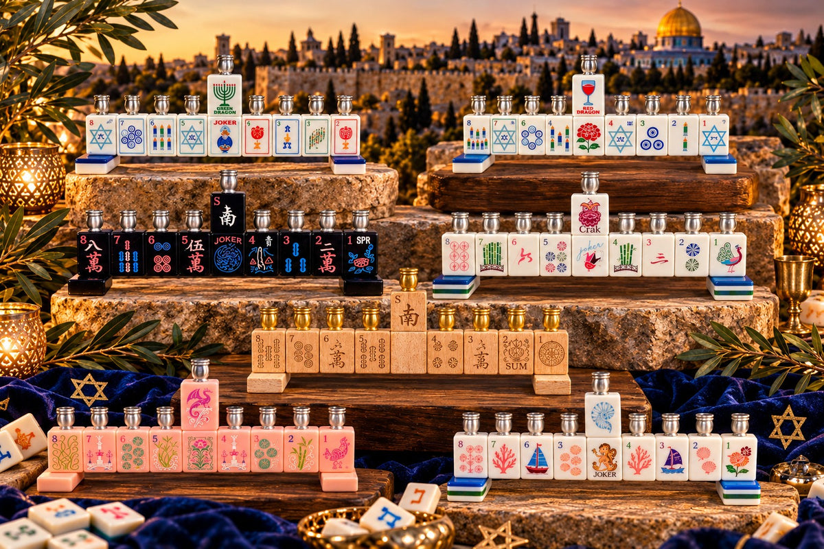 Mahjong tile menorahs in several tile styles