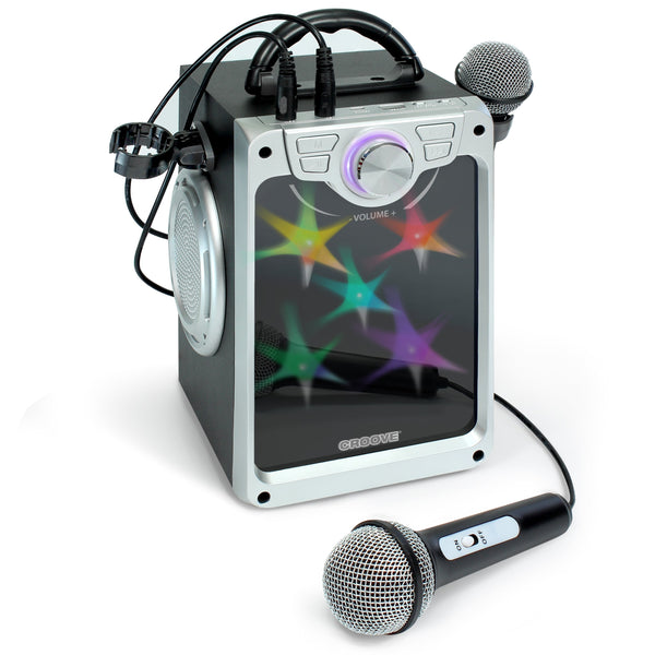 Croove Pop Box Kids Karaoke Machine, Black - 2 Mics & Disco Lights — product view | Judaica Square Lakewood