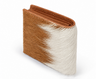 Malchut brown leather and brown-and-cream fur bifold wallet, angled exterior view