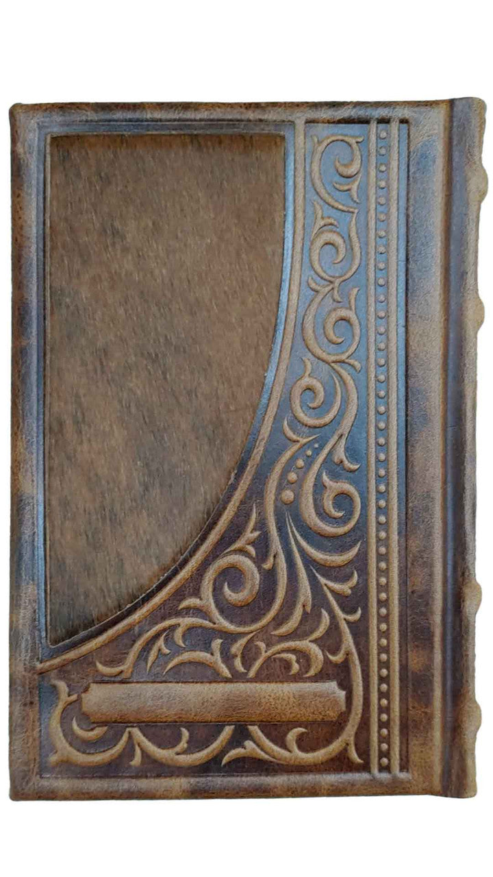 Alternate view of antique camel leather Oiz VeHudar machzor set with fur, design 1547