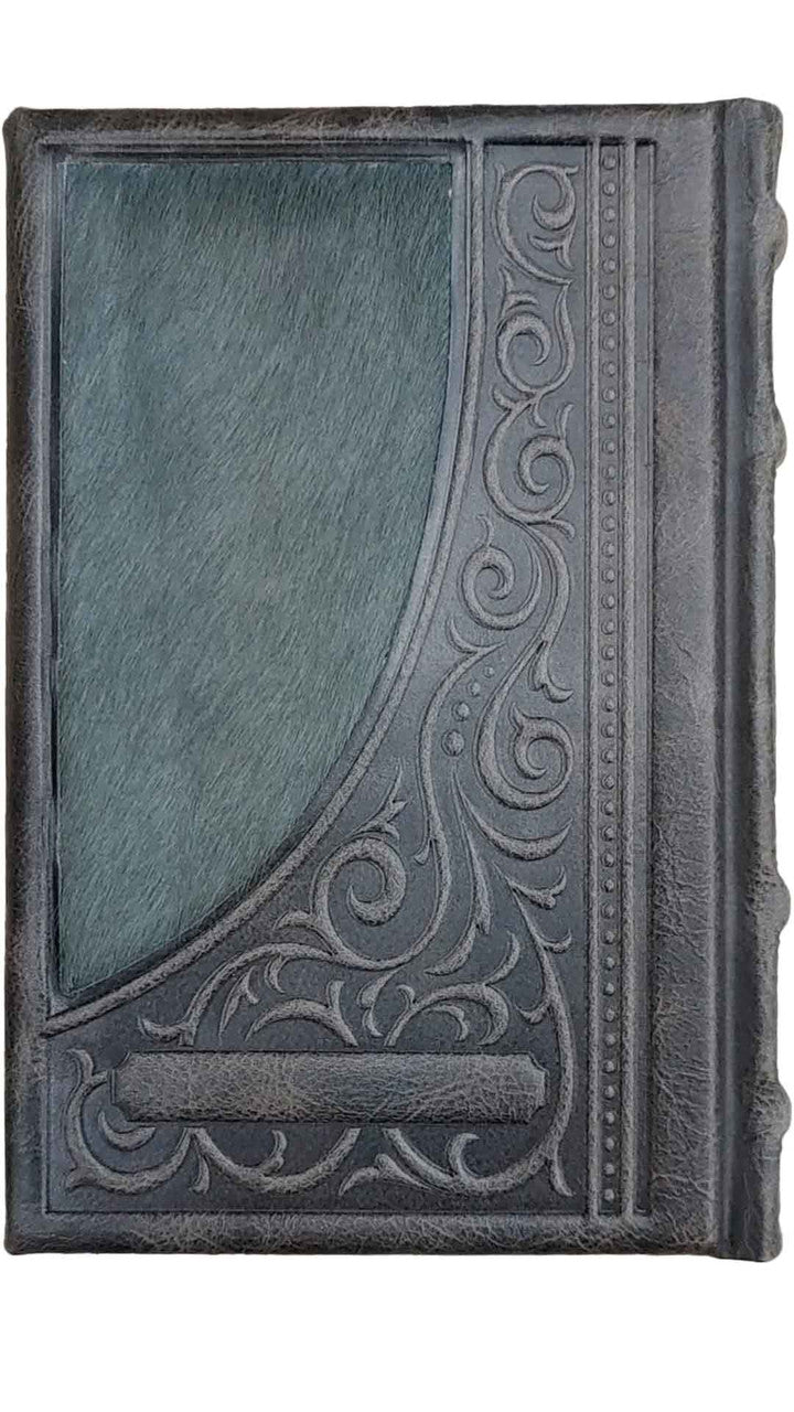 Alternate view of antique gray leather Kaftor kallah machzor set with fur, design 1547