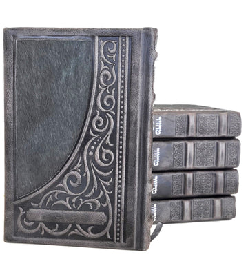 Malchut antique gray leather Oiz VeHudar machzor set with fur, design 1547