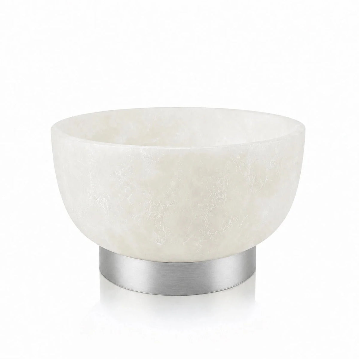 Marbled resin pedestal bowl with gold base, three-quarter angle view