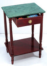 Menorah stand with light marble top, drawer, and wooden legs