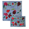 Raw Silk Matzah Cover- Pomegranates Blue (EM-MAS36)