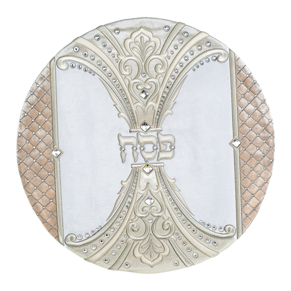 Royaume Kingdom Silver round matzah cover, style 1322, with Pesach embroidery