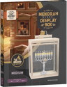 Medium clear-panel menorah display box with easy-assembly frame