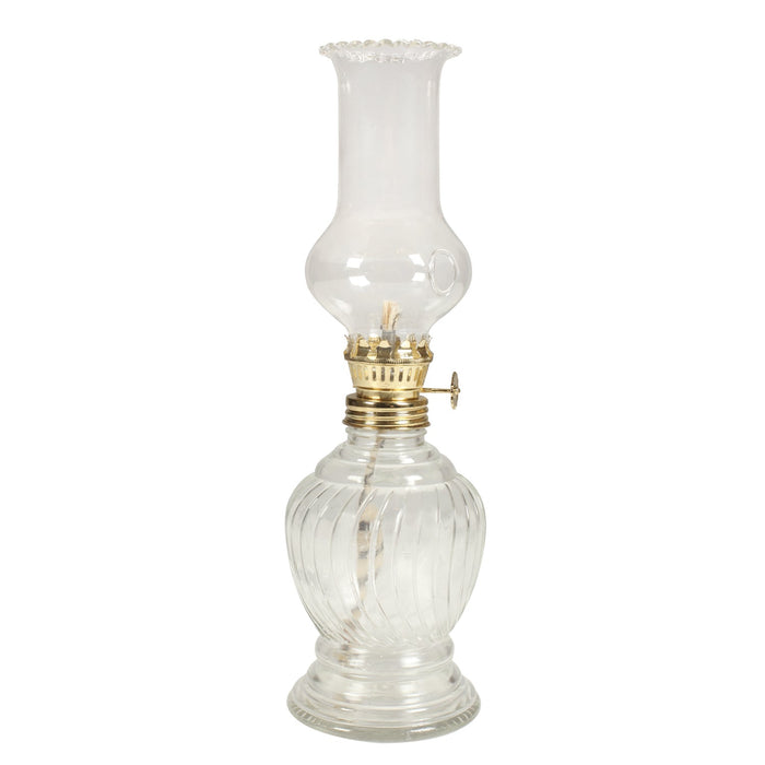 Medium synagogue lamp with a glass shade on a metal base