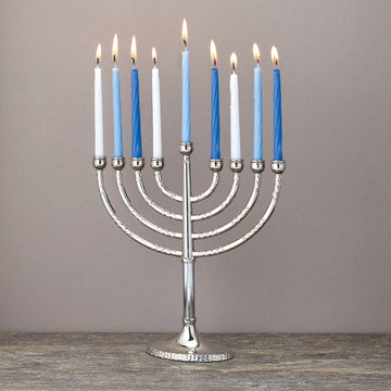 Rite Lite Classic Elegance Menorah with Hammered Accents, Silvertone Plated Aluminum, 7 x 8 Inch
