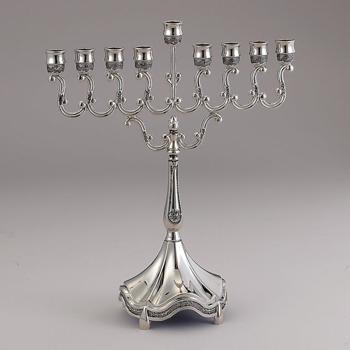 Rite Lite Polished Silvertone Curlicues Menorah, 7 x 8 Inch