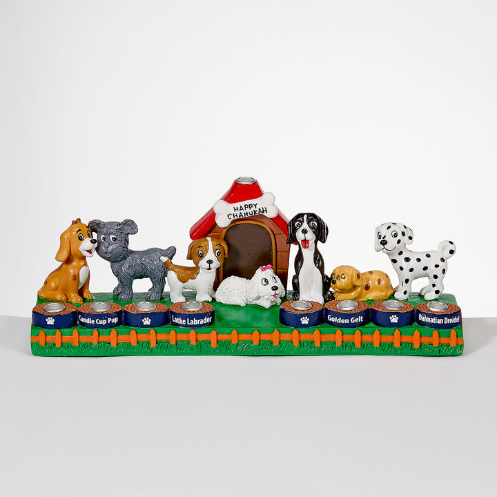 Rite Lite Dog Lovers Hand Painted Resin Menorah, 11 x 4 Inch