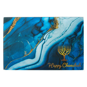 Rite Lite Blue Marble Tempered Glass Menorah Drip Tray, 12 x 8 Inch