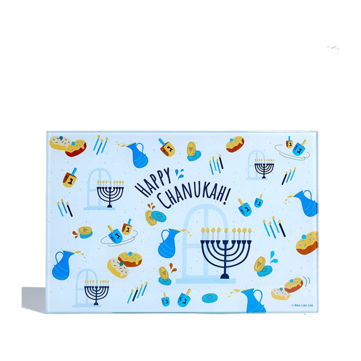 Menorah Drip Tray, Tempered Glass, Whimsical, 12 x 8 in, front view