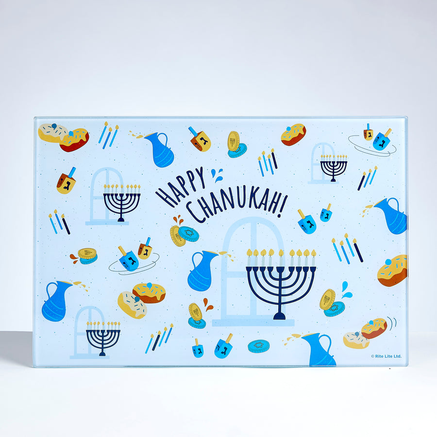 Whimsical Tempered Glass Menorah Drip Tray, 12 x 8 Inch