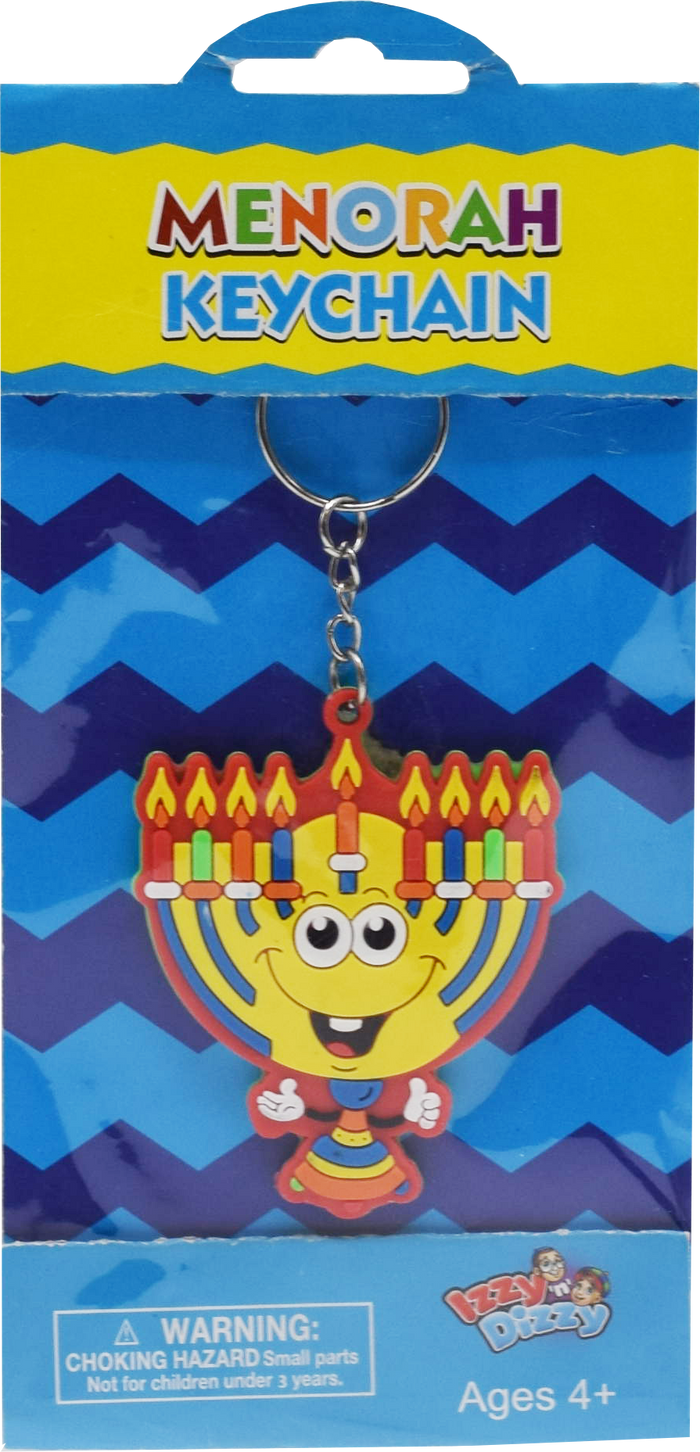 Rubber menorah charm attached to a split keyring