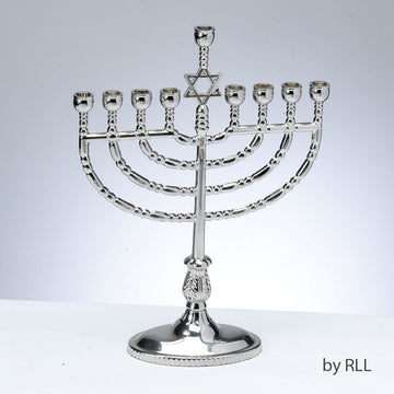 Rite Lite Traditional Polished Silvertone Menorah, Aluminum, 7 x 9 Inch