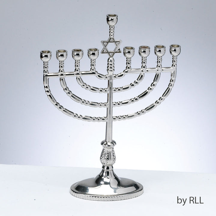 Rite Lite Traditional Polished Silvertone Menorah, Aluminum, 7 x 9 Inch
