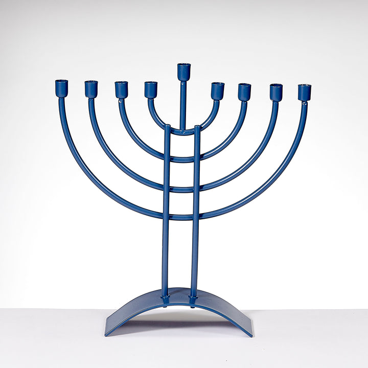 Rite Lite Traditional Steel Menorah, Matte Slate Blue Finish, 8 x 9 Inch