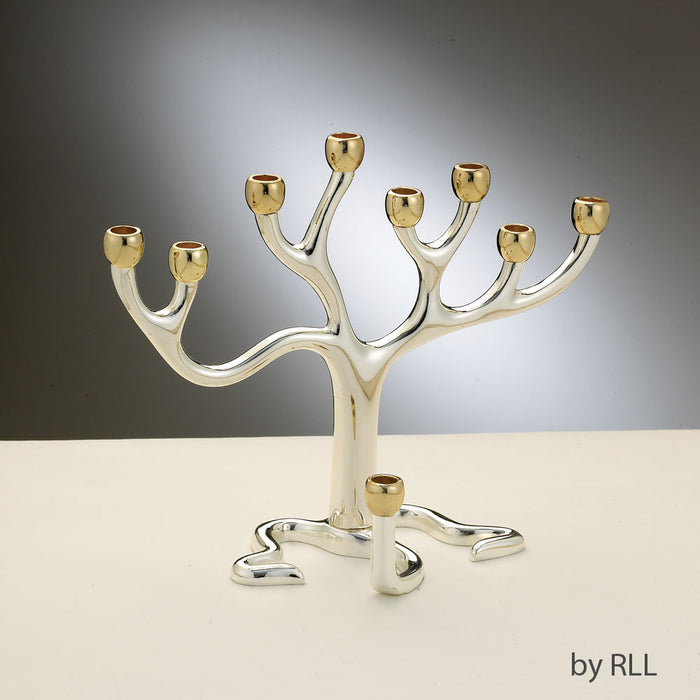 Rite Lite Medium Tree of Life Menorah, Silverplated with Goldtone Cups