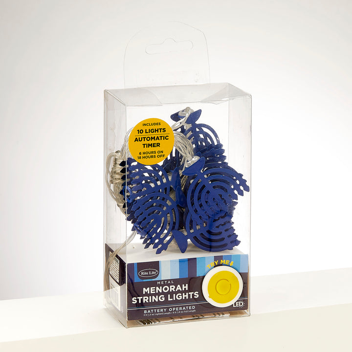 Rite Lite Battery Operated Blue Metal Menorahs Light Set