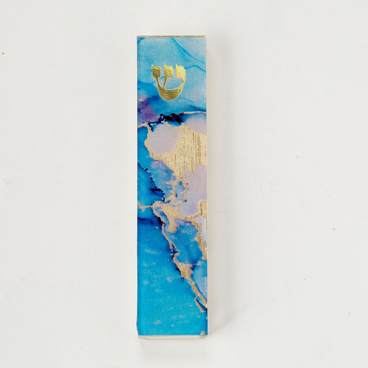 Rite Lite Blue Marble Art Glass Mezuzah