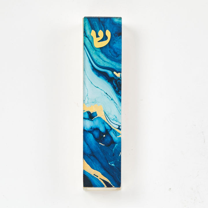 Rite Lite Dark Blue Marble Art Glass Mezuzah